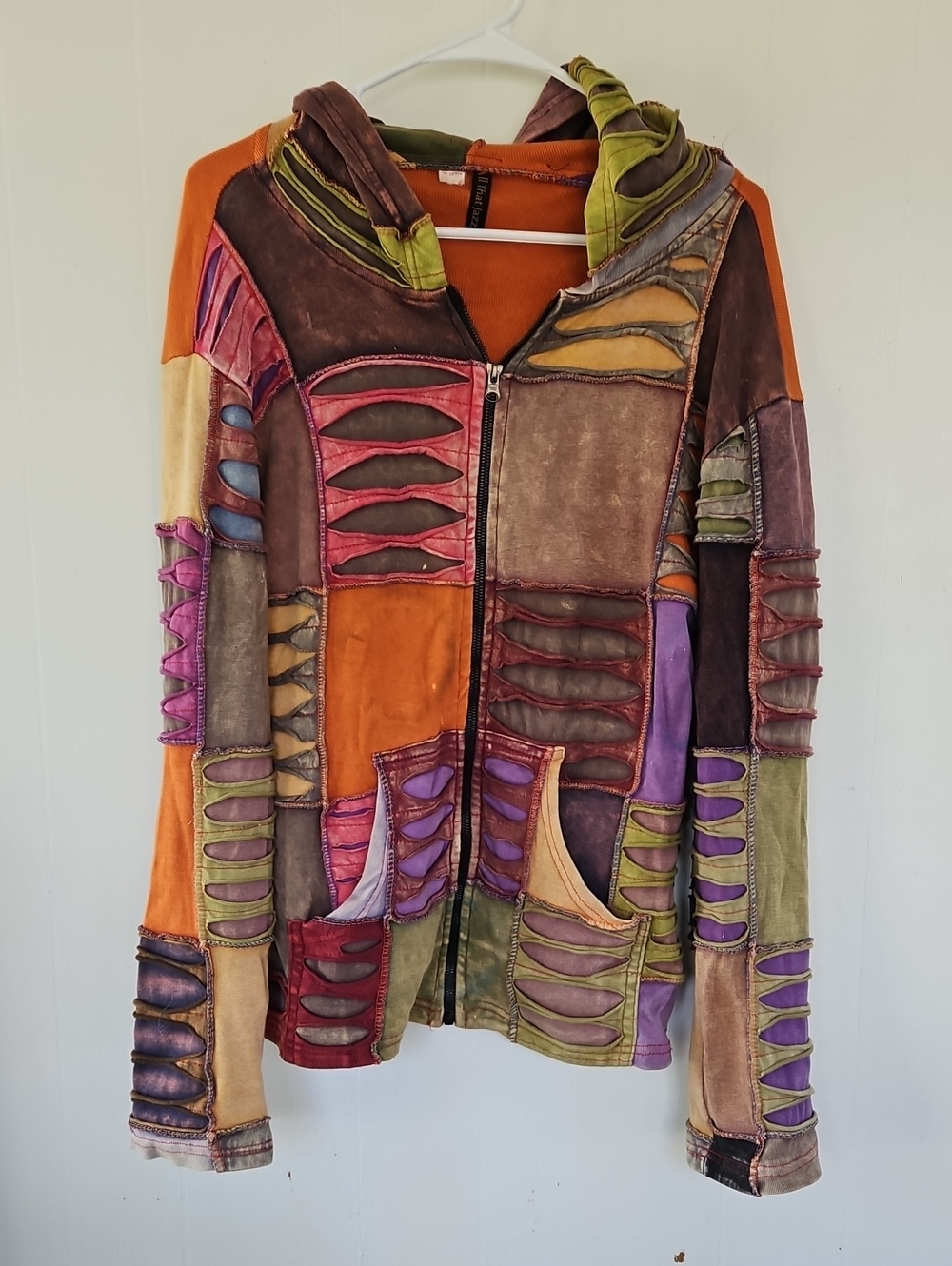 "All That Jazz" Bohemian Patchwork Multi-Color Hooded Zip Jacket